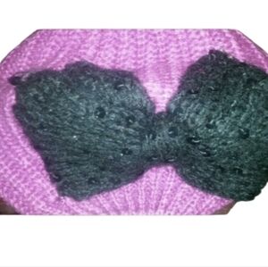 Betsey Johnson Beret Bow Nanza Beret Raspberry & Black With Sequin Accent  NWOT
